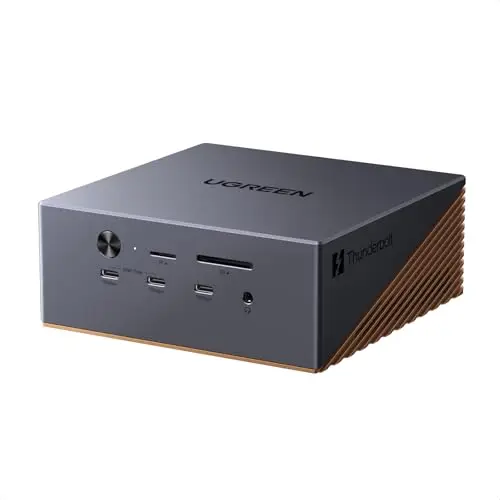 UGREEN Maxidok Thunderbolt 5 Docking Station Revodok 17 en 1 120Gbps Estación de Acoplamiento Avec 3*TBT5 et DisplayPort Único 8K60Hz Doble 6K@60Hz MAX Carcasa SSD M.2 140W PD 2.5GbE SD 4.0 3.5mm Aux