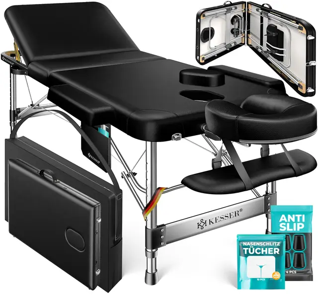 KESSER® Camilla de Masaje Móvil Plegable y Ajustable en Altura Cama de Masaje de 3 Zonas Estética Amplia de Terapia + 10x Reposacabezas