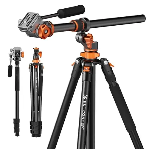 K&F CONCEPT Trípode Cámara 231cm con Cabezal Fluido T254A7+FH-03, Trípode con Columna Central de 90° y Monopie Desmontable para DSLR Videocámaras Cámaras