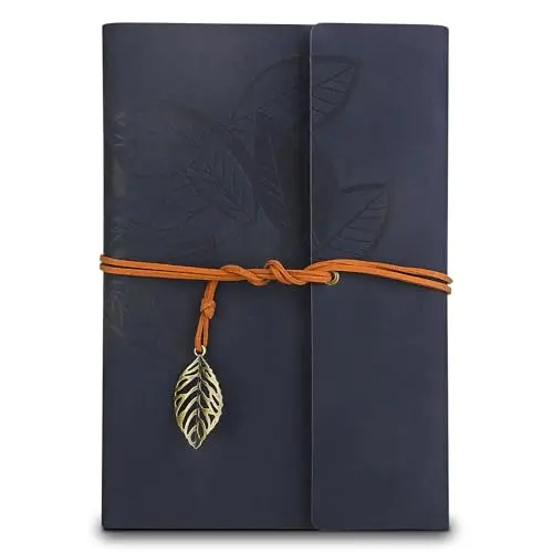 PU Cuaderno de Cuero A5 Azul con Papel Kraft Recargable A5 Vintage Recargable Encuadernado Hermoso Diario de Viaje Diario Carpeta de Anillas Cuaderno de Bocetos Cuaderno Vintage