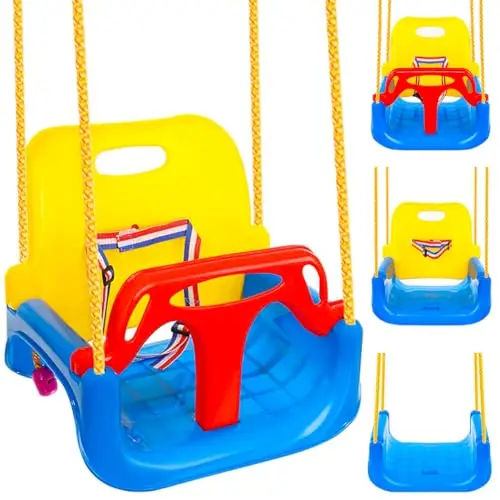 KRUZZEL Columpio infantil 3 en 1 para colgar con respaldo y cinturón de seguridad para interior y exterior 23552