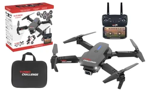 TURBO CHALLENGE - Drone - Cuadricóptero - 400350 - Dispositivo Volador - Negro - 2 Baterías Recargables y Pilas Incluidas - Regalo - Cumpleaños - Video - Foto - Controlado por Radio - Desde 14 años