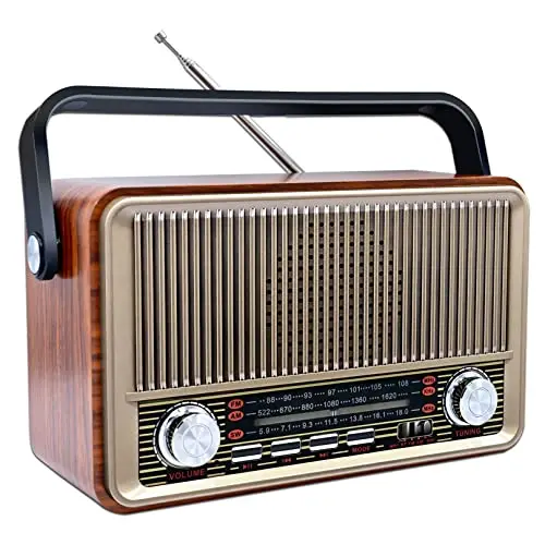 Radio Retro Bluetooth 5.0, Nostalgie Con Batería Recargable 1200mAh, AM SW FM Vintage Soporta USB/TF, Para Cocina, Oficina y Hogar