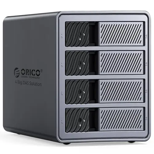 ORICO Caja de Aluminio Raid para 4 Discos Duros de 3,5 Pulgadas hasta 4X 22 TB, Fuente de Alimentación de 150W Integrada, con Ventilador, Soporta Raid 0/1/5/10 (9848RU3)