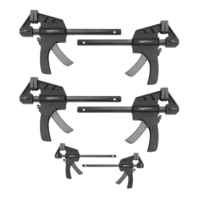 Amazon Basics 6 Unidads abrazaderas de barra: 2 unidades de 10,16 cm y 4 unidades de 15,24 cm, Negro/ Gris