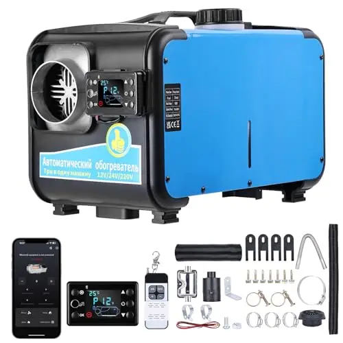 Timiyou Calefacción Estacionaria Portatil 8KW 12V/24V/220V, Control Remoto LCD y App Bluetooth, 0.18-0.52L/h, Temp. 5-35°C - Todo en Uno para Autos, Camiones, Barcos, Autocaravanas, Calentador Diesel