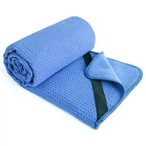 Polyte - Toalla Yoga Antideslizante, Toalla de Microfibra para Hot Yoga con Agarre de Silicona y Bandas Elásticas para un Ajuste Seguro, 61 x 183 cm