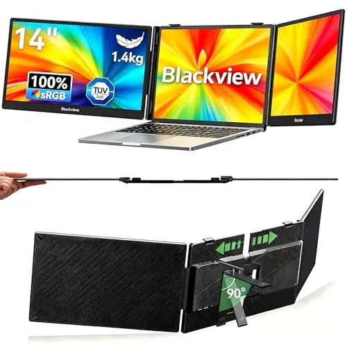 Blackview DCM5 Monitor Portátil Triple Ultradelgado,14" FHD 1080P IPS Pantalla Portatil con Soporte,Certificación TÜV, HDMI/Type-C/USB Plug & Play con 13"-17.3" Windows/Mac/Chrome/Switch/PS5