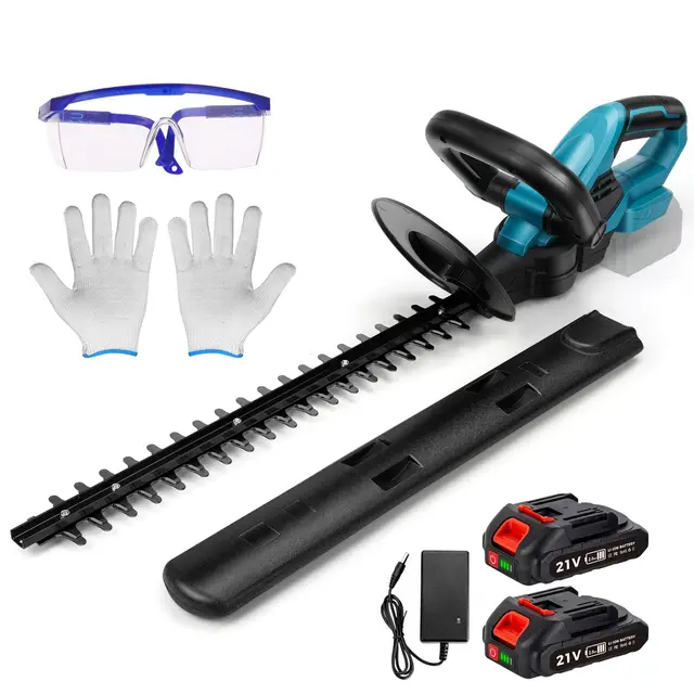 Cortasetos inalámbrico de 20" con 2 baterías de 2000 mAh, Tijeras de Mano para arbustos y césped, 2000 RPM