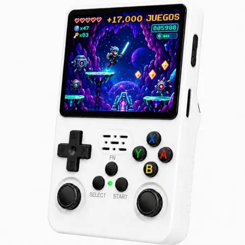 Consola Retro Portatil con 20.000 Juegos - Versión 2025- Mini Consola Arcade - Juegos de PS1, PSP, N64, NDS, SuperN, GameB, GBA, NeoG, etc. - Pantall HD 3.5' 640 * 480 - Rechace Imitaciones (Blanco)
