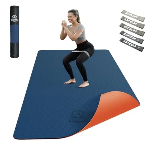 HAPBEAR Esterilla Yoga Grande - 183 cm x 91 cm x 6 mm, Esterilla de Ejercicio Antideslizante Extra Ancha para Entrenamiento en Casa, Incluye Bandas de Resistencia Extra y Bolsa de Transporte