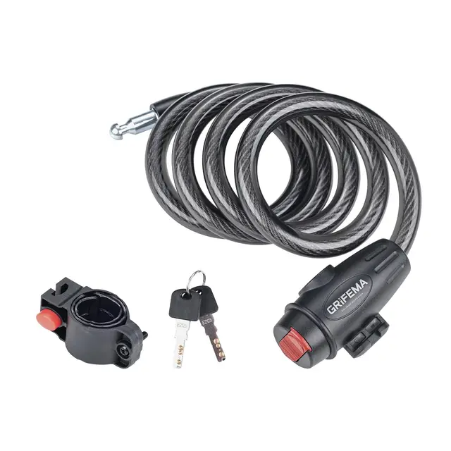 GRIFEMA GA1204-12 Candado de Bicicleta Antirrobo con Llave, Seguridad Candado de Cable para Bicicletas, Motos, Scooters, 120cm, Negro