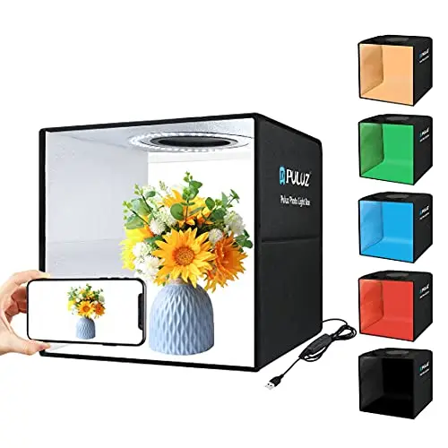 PULUZ Caja de luz de 30 cm para fotografiar Caja de luz plegable para estudio fotográfico con 6 fondos de PVC y tela de luz suave