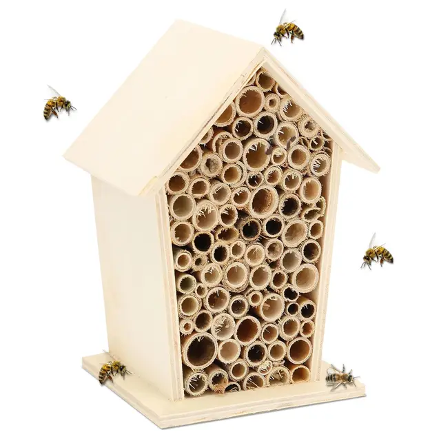Otel para Insectos de Madera - Resistente a la Intemperie, Casa para Abejas Domésticas Abejas Silvestres, Abejorros y Mariposas Incluye Tubos de Anidación de Bambú (Pequeño)