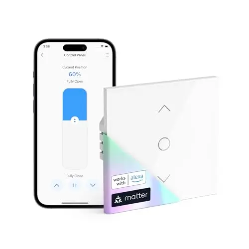 meross Matter Interruptor Persiana WiFi 80x80mm, Compatible HomeKit/Alexa/Google, Control Porcentaje/Voz/App/Programación, Control Local sin Internet, Respuesta Milisegundos (Necesita Neutro)