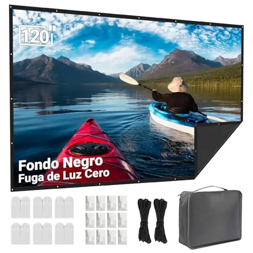 Pantalla de Proyector 120 Pulgadas Exterior: LEORFI Fondo Negro Mejorado Opaco - Pantalla de Proyección Portátil Interior - Pantalla para Proyector Plegable Lavable para Cine en Casa
