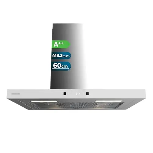 Cecotec Campana Extractora en forma de T Bolero Flux TT 604400 Inox A++, 60cm, 413,3m³/h de succión, Clase A++, Control Táctil Invisible, Hand Movement Control, Función Booster, Filtros Lavables