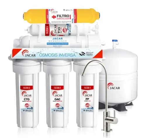 Equipo de Osmosis Inversa 6 Etapas Domestico con Membrana de 50 Gpd Incluye Filtros Osmosis Inversa 6 Etapas de Coconut Ecologico, Deposito Osmosis 5 Litros, Grifo de Osmosis Inversa y Bastidor ABS