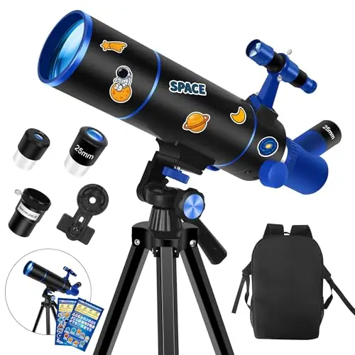 Dianfan Telescopio, 80 mm Apertura Telescopio Astronómico Adultos, Portátil Telescopios para Niños Y Principiantes,Óptica Multirrevestida, con Adaptador para Teléfono, Mochila Y Pegatinas