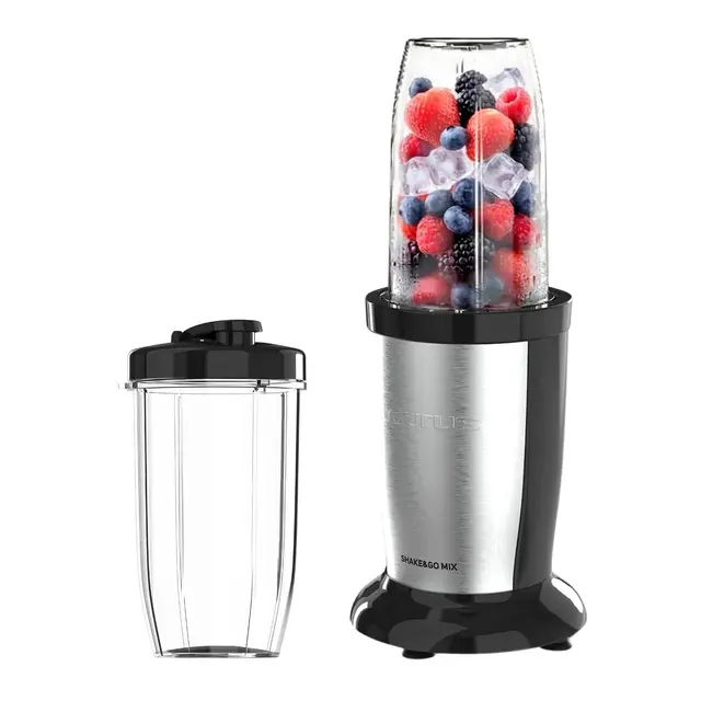 Taurus Shake & Go Mix – Mini batidora portátil de 1000W con vaso de 500 ml portatil | 6 cuchillas de acero inoxidable | Tritura hielo y fruta congelada | Pulse Technology | Incluye tapas