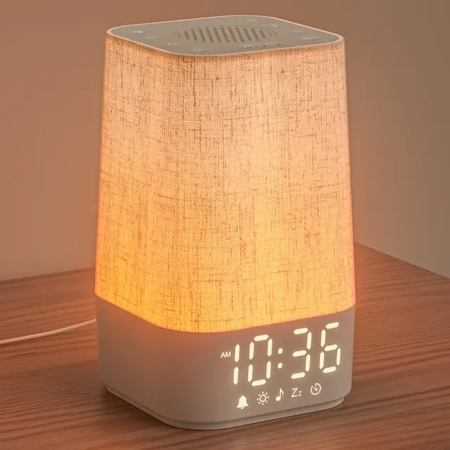 LIORQUE Despertador Amanecer, Despertador Luz Natural Simulación de Amanecer, 13 Niveles de Brillo, 10 Pistas de Ruido Blanco y 20 Melodías de la Naturaleza, Función Alarma y Snooze