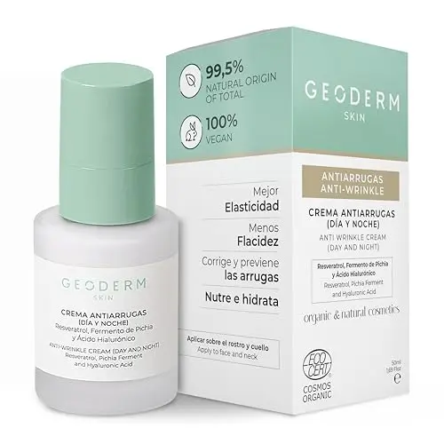 Crema Antiarrugas - Corrige y Previene Arrugas con Resveratrol, Fermento de Pichia y Acido Hialuronico - Todo tipo de piel, Orgánico y Bio - Crema Hidratante Facial Mujer Día y Noche, 50ml