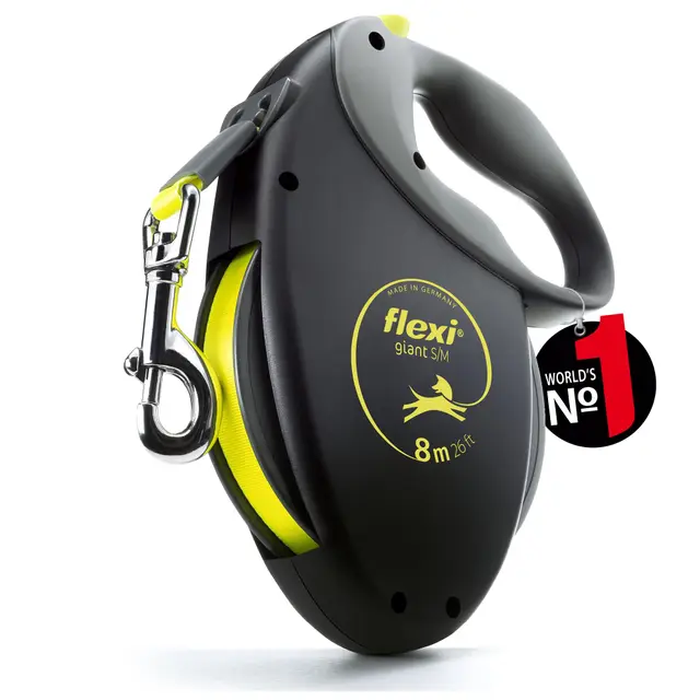 Flexi® Giant S/M Cinta 8 m Negro/Amarillo neón, Correa Extensible para Perros hasta máx. 25 kg