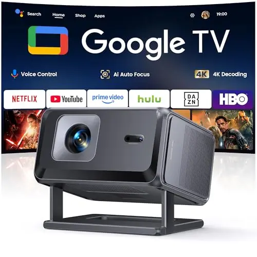 Proyector 4K【Google TV/Official Apps/Auto Focus/Keystone】Proyector Portatil App Integrada Control del lenguaje 1080P FHD Nativo,WiFi 6 & Bluetooth SmartProyector para Movil/Exterior/Cine en Casa/Techo