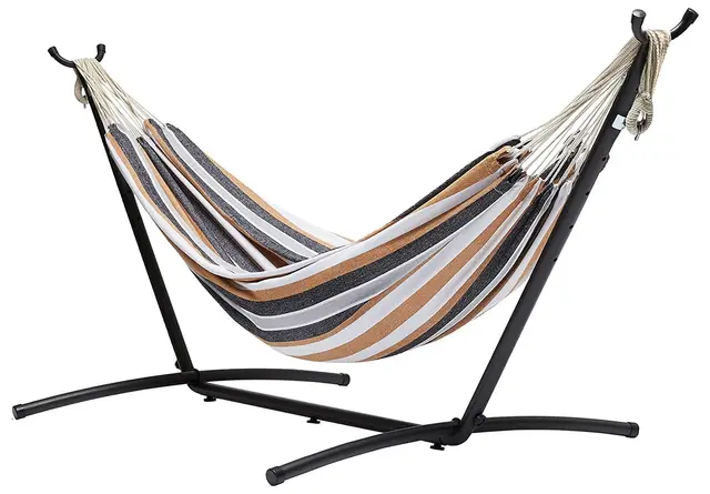 Amazon Basics medianas Hamaca de tela con soporte, Abigarrado, 300 x 117 x 100 cm