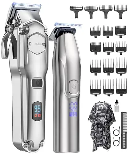 Maquina de Cortar Pelo Hombre,Juego de Barbero y Recortador,Cortapelos Recortadora de Barba,Maquina de Afeitar Hombre con Peines Guía