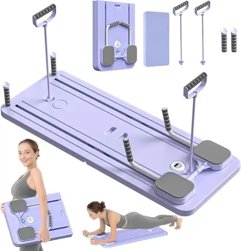 Pilates Reformer 4 en 1 Plegable, con Rodillo Abdominal de Rebote Automático y Contador, Tabla Multifuncional de Entrenamiento con Cuerda de Tensión para Gimnasio en Casa y Cuerpo Completo