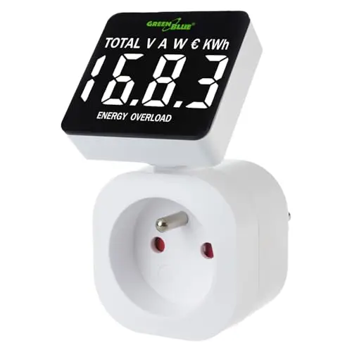 GreenBlue Contador de Consumo de Energía, Vatímetro Digital, Medidor de Electricidad, 16A, Carga máx. 3680W, Submemoria, Muestra los kWh Consumidos y Costes de Energía (GB620 E)