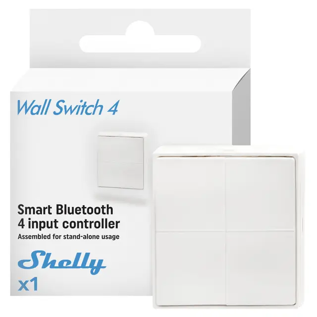 Shelly BLU Wall Switch 4 Stand-Alone – Mando a distancia Bluetooth universal, Pulsador Autónomo Inalámbrico, Control remoto para Domótica, Acciones y Escenas inteligentes, Multiclic
