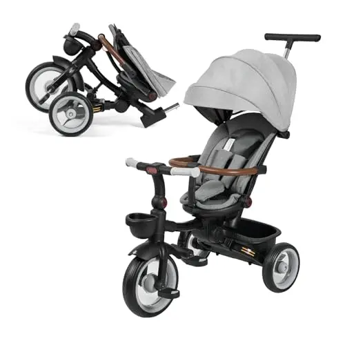 MS BabyWorld PEDALIN - Triciclo Evolutivo Bebé Plegable 1-5 Años con Asiento Reclinable y Reversible – Acompaña el Crecimiento del bebé, Freno y cinturón Seguro de 5 Puntos y Barra de protección