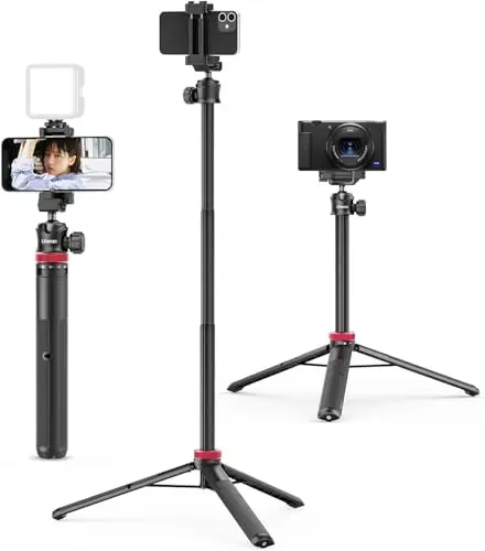 ULANZI MT-44 Tripode para Móvil 147 cm, Palo Selfie Largo con Remoto, Trípode Cámara Fotografía con 360° Rótula de Bola, Cold Shoe, Trípode Compacto Vlog Viaje para Samsung Sony Canon Nikon iPhone