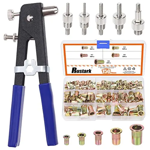 Kit de herramientas de tuerca de remache de 151 piezas con mandriles de remache métricos de 5 tamaños, herramienta de remache, kit de pistola de tuerca de remache,M3 M4 M5 M6 M8
