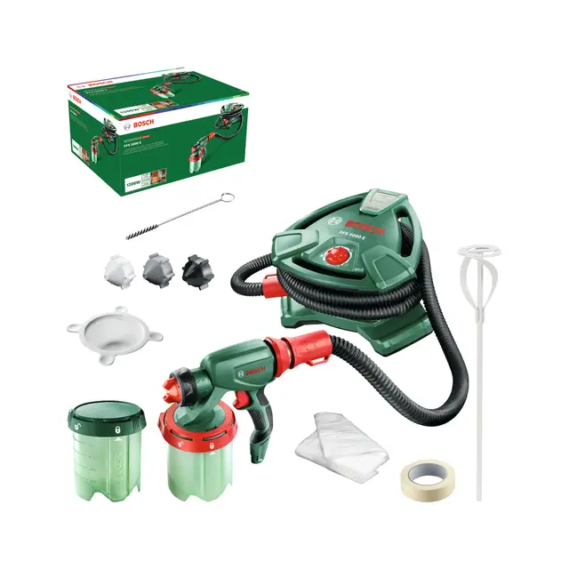 Bosch Sistema de Pulverización de Pintura PFS 5000 E (1200 W, 2X depósitos de Pintura de 1000 ml, boquillas para Pinturas murales, lacas de Colores y lacas incoloras)