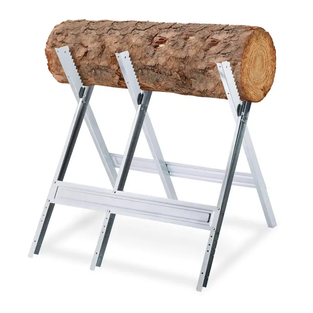 Relaxdays Caballete para Leña, Banco para Motosierras, Soporte Cortar Madera, Acero, 1 Ud., 81 x 75,5 x 81 cm, Plateado
