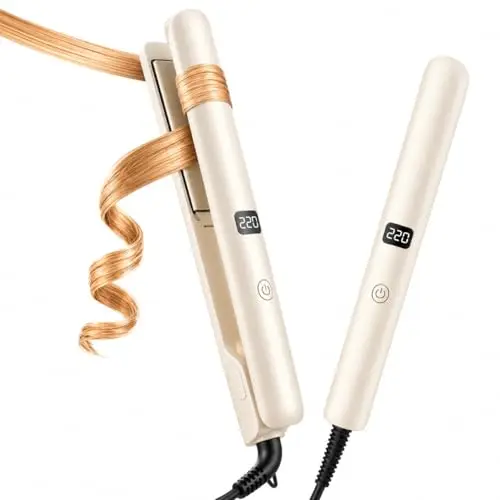 Plancha de Pelo Profesional, Plancha Alisadora de Pelo 2 en 1, Plancha de Pelo Alisadora y Rizadora con 9 Niveles Ajustables LCD, Luz Azul & Panel Calefactor Cerámico 3D para Todo Tipo de Cabello