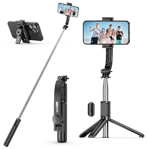 SelfieShow Palo Selfie Trípode, Mini Extensible 4 en 1 Selfie Stick Móvil con Inalámbrico Control Remoto, Monópode Extensible Compatible con iPhone 1/16/15/14/13/12/11/XS MAX/Samsung/Huawei, etc