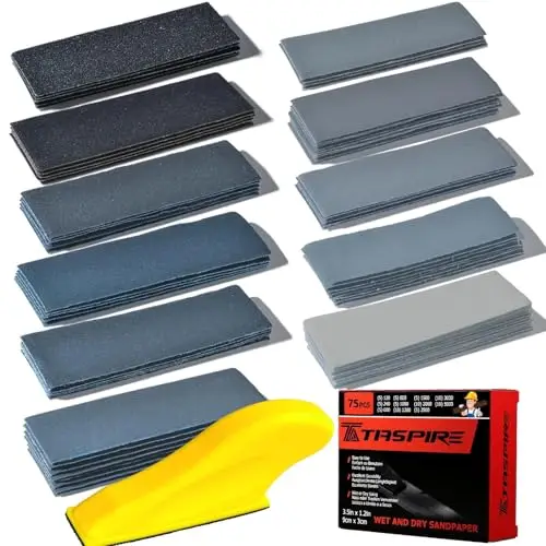 75 Piezas Papel De Lija, Surtido Papel de Lija 120 to 5000 Grits,90 x 30 para Lustramuebles de Madera, Metal de Abrillantar Coche