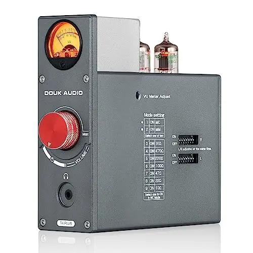 Nobsound Douk Audio JAN5654 T4 Plus HiFi Tubo de válvula preamplificador Phono MM/MC para Platino Giratorio, Mini preamplificador estéreo Auriculares Amplificador con medidor de Vista