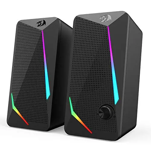 Redragon GS510 RGB Altavoces de sobremesa, Altavoz estéreo de 2.0 Canales para PC con Modos de retroiluminación LED de Colores, Bajos mejorados y Control Volumen de fácil Acceso, Alimentado por USB