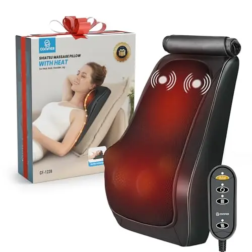 COMFIER Almohada de Masaje Shiatsu con Calor, Masajeador de Espalda con Cabezales Amasadores 3D, Almohada Lumbar para Silla de Oficina, Regalos Ideales para Hombres Mujeres