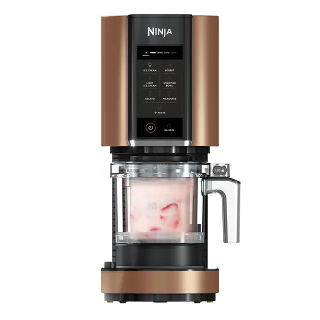 Ninja CREAMi Heladera multifunción, capacidad de 1,4L, 3 tarrinas, 7 programas, Helado, Gelato, Sorbete, Smoothie Bowl, Batido y más, negro/cobre, NC300EUCP