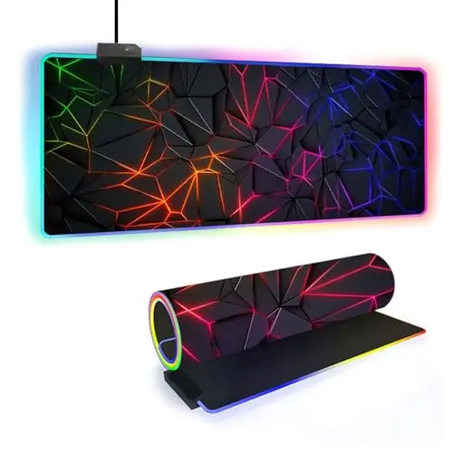 Fansu Alfombrilla para Ratón RGB, XXL Grande Gaming Mousepad con 14 Modos de Iluminación 7 Colores LED, Mouse Pad Teclado Almohadilla de Escritorio para Laptop y PC (Rojo,600x300x4mm)