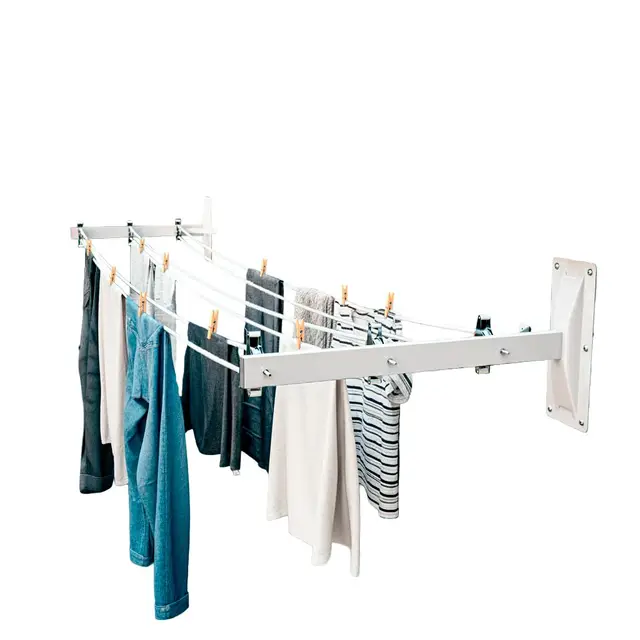Amig - Tendedero Lateral de Pared Mod. 3 - Tenderete 2 Brazos con 6 poleas de Acero INOX - para 3 Cuerdas - Acero con Pintura epoxy - Uso Exterior - 450 mm - con Accesorios de fijación - Color Blanco
