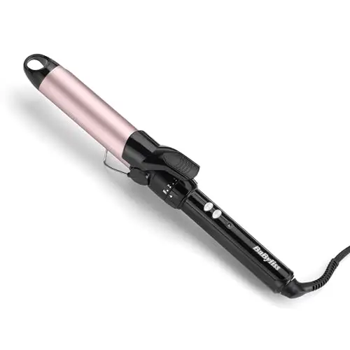 BaByliss Tenacilla 32 mm - Rizador de pelo, Barril Pro Satin Touch, 10 ajustes de temperatura, Calentamiento rápido, Rizos sin encrespamiento, Ondas duraderas, Soporte integrado – Negro y rosa, C332E