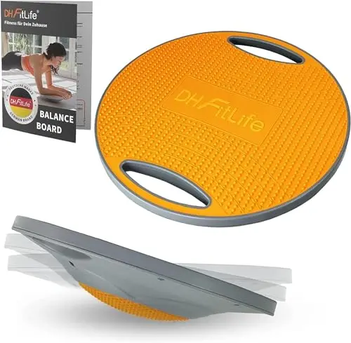 DH FitLife Tabla de Equilibrio, Almohadilla de Equilibrio con Asas, Extra Grande Ø 42cm, Máx. 200 kg, Entrenador de Equilibrio, Balance Board Fitness Adultos y Niños