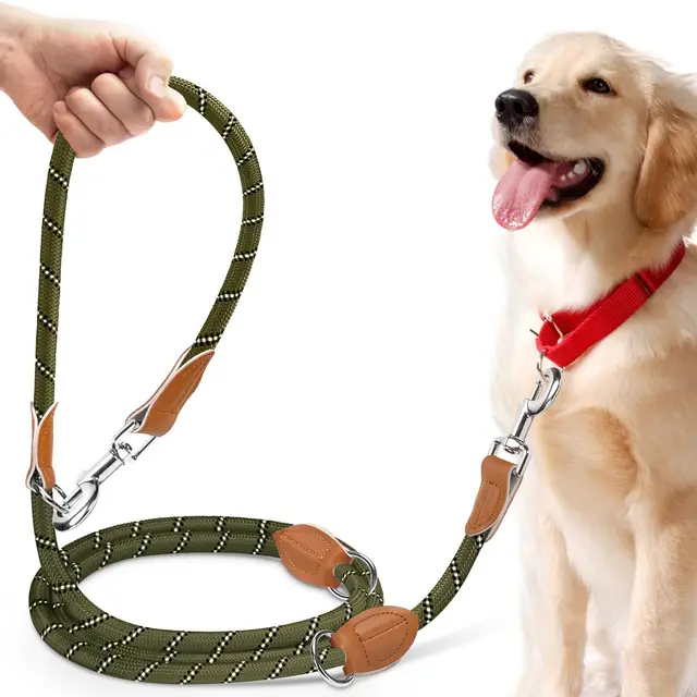 Correa para Perros Doble Enganche, Correa Perro 3 m Ajustable de Adiestramiento, Correa Larga para Perros Pequeños a Grandes para Caminar, Correr, Entrenar, Verde Militar